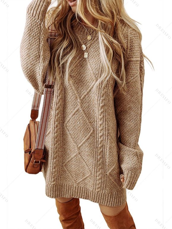 Robe pull vintage texturée, couleur unie, en maille torsadée - café S | US 4