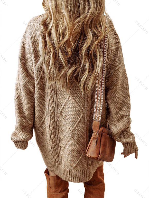 Robe pull vintage texturée, couleur unie, en maille torsadée - café S | US 4