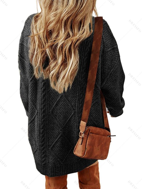 Robe pull vintage texturée, couleur unie, en maille torsadée - Noir XXL | US 12