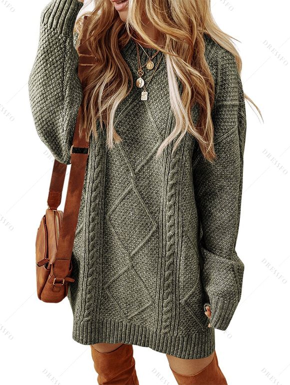 Robe pull vintage texturée, couleur unie, en maille torsadée - Vert Armée XXL | US 12
