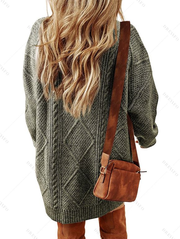 Robe pull vintage texturée, couleur unie, en maille torsadée - Vert Armée XXL | US 12