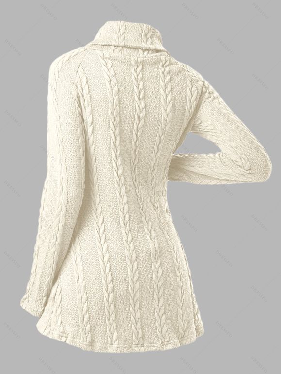 Pull en Tricot à Câble à Manches Raglan à Col Roulé - Beige XL