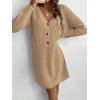 Robe courte boutonnée à col V en maille texturée unie - café lumière S | US 4