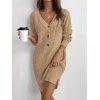 Robe courte boutonnée à col V en maille texturée unie - café lumière S | US 4