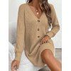 Robe courte boutonnée à col V en maille texturée unie - café lumière S | US 4