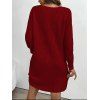 Robe courte boutonnée à col V en maille texturée unie - Rouge Vineux XXL | US 14