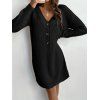Robe courte boutonnée à col V en maille texturée unie - Noir XXL | US 14