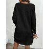 Robe courte boutonnée à col V en maille texturée unie - Noir XXL | US 14