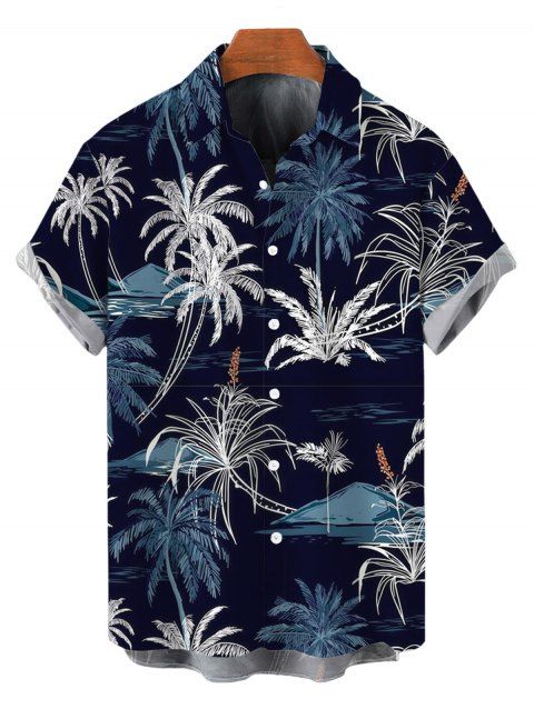 Chemise de plage boutonnée à imprimé cocotier pour homme