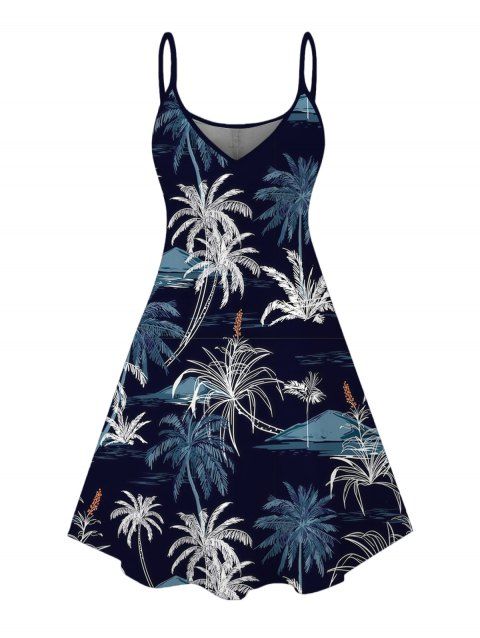 Robe de plage à bretelles spaghetti et imprimé cocotier