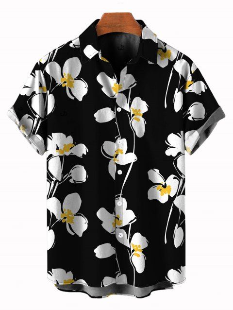 Chemise de vacances pour homme, chemise boutonnée à imprimé pétales de fleurs