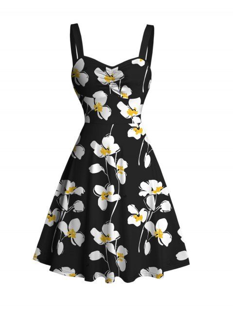 Robe de vacances mini froncée à imprimé pétales de fleurs