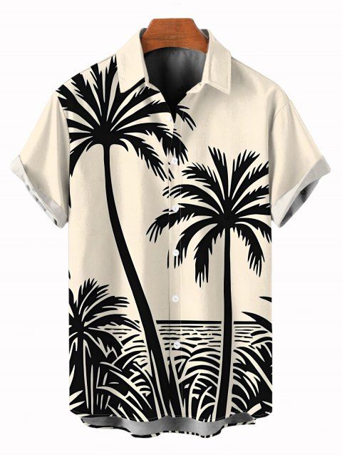 Chemise de plage pour homme, imprimé cocotier, boutonnée, style vacances