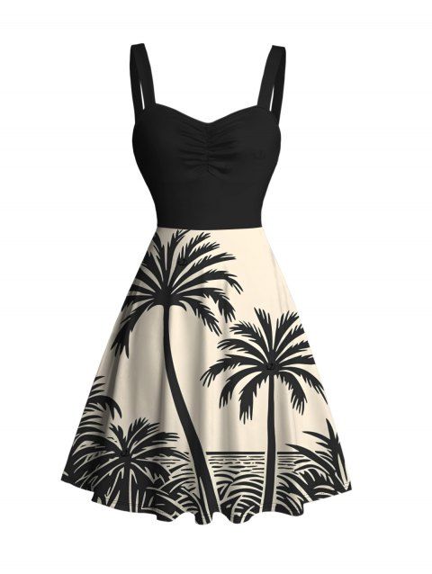 Robe de plage à imprimé cocotier colorblock et froncée