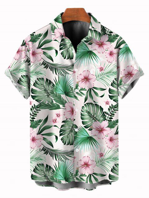 Chemise de vacances pour homme, imprimé floral et feuilles, à boutons