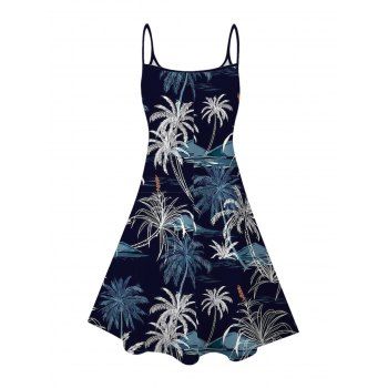 Vacation Couple Outfit Coconut Tree Print Spaghetti Strap Dress and Shirt Set