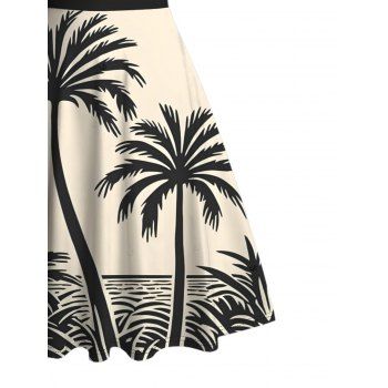 Beach Dress Colorblock Coconut Tree Print Ruched Vacation Dress