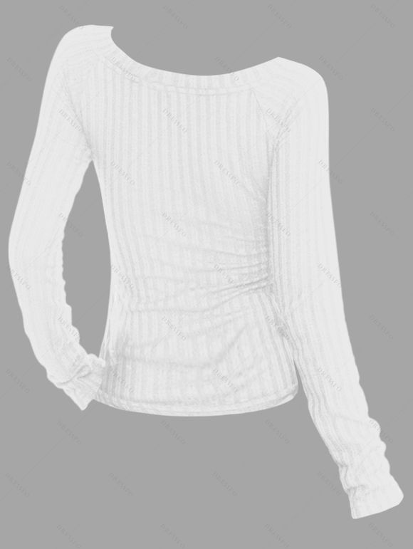 Gothic Top Textured Skull Slogan Print Grommet Long Sleeve Top - Blanc XXL | US 14