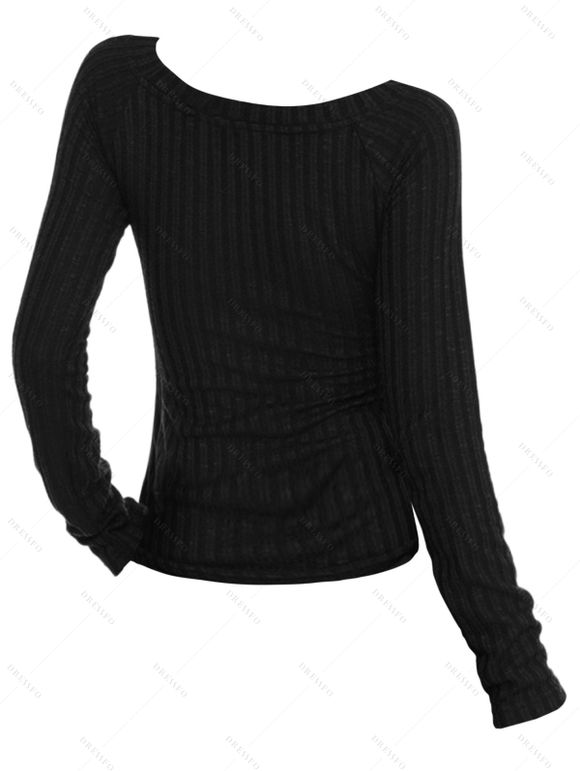 Gothic Top Textured Skull Slogan Print Grommet Long Sleeve Top - Noir XXL | US 14