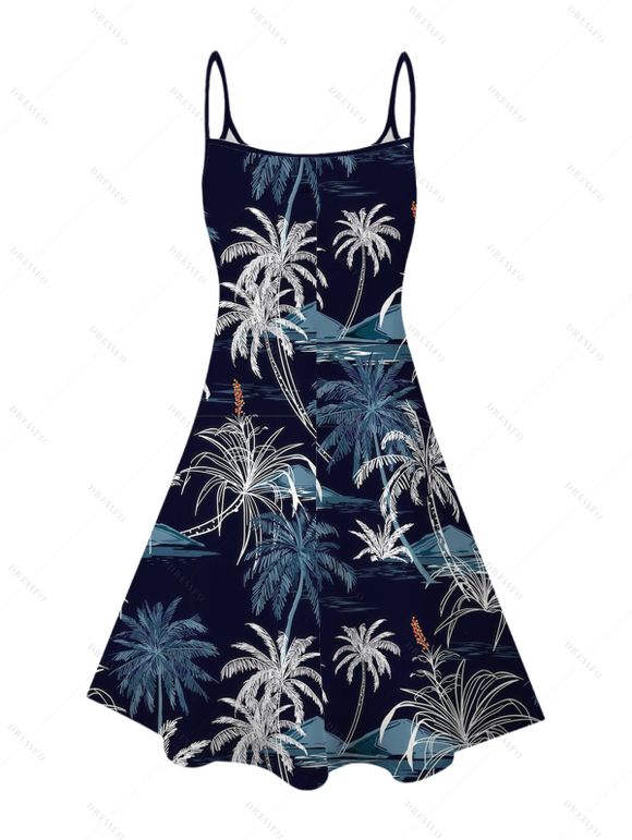 Robe de plage à bretelles spaghetti et imprimé cocotier - Bleu de Minuit S | US 4