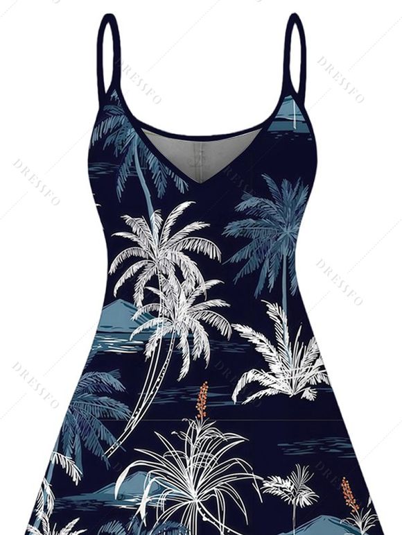 Robe de plage à bretelles spaghetti et imprimé cocotier - Bleu de Minuit S | US 4