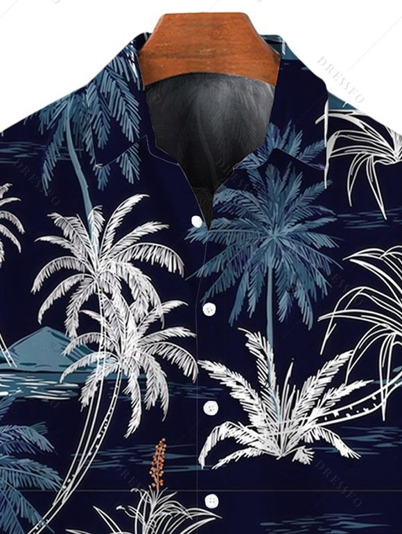 Chemise de plage boutonnée à imprimé cocotier pour homme - Bleu de Minuit 5XL