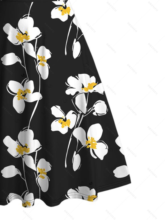 Robe de vacances mini froncée à imprimé pétales de fleurs - Noir S | US 4