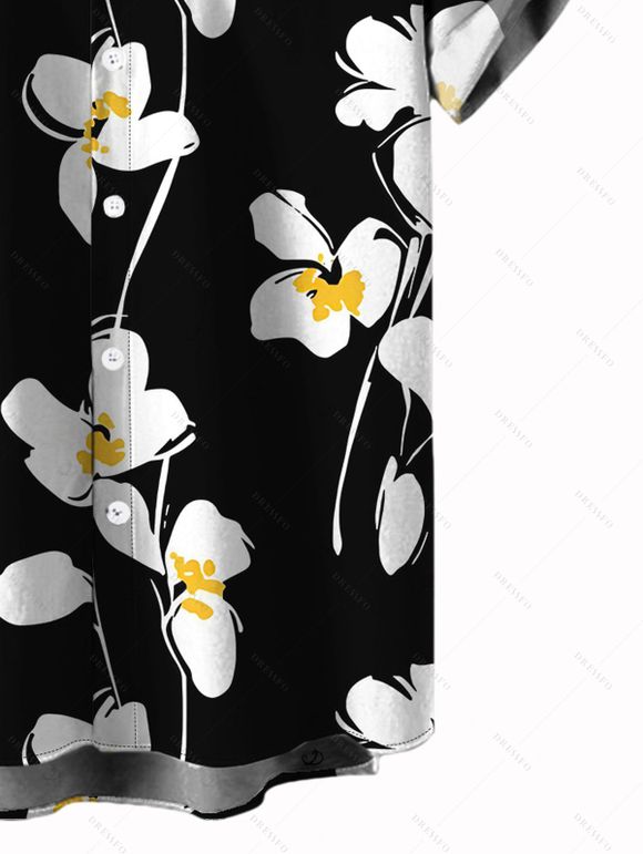 Chemise de vacances pour homme, chemise boutonnée à imprimé pétales de fleurs - Bleu de Minuit 5XL