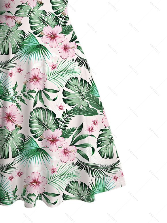 Robe de vacances mini froncée à imprimé floral et feuilles - Vert clair S | US 4