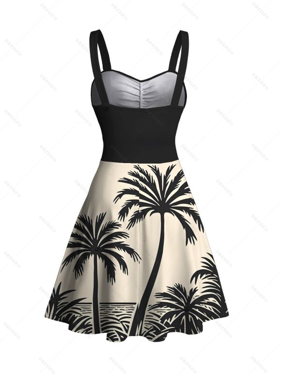 Robe de plage à imprimé cocotier colorblock et froncée - Noir S | US 4