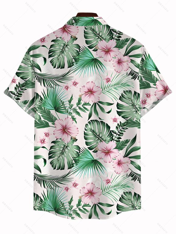 Chemise de vacances pour homme, imprimé floral et feuilles, à boutons - Vert clair 5XL