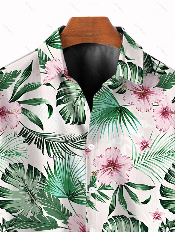 Chemise de vacances pour homme, imprimé floral et feuilles, à boutons - Vert clair 5XL