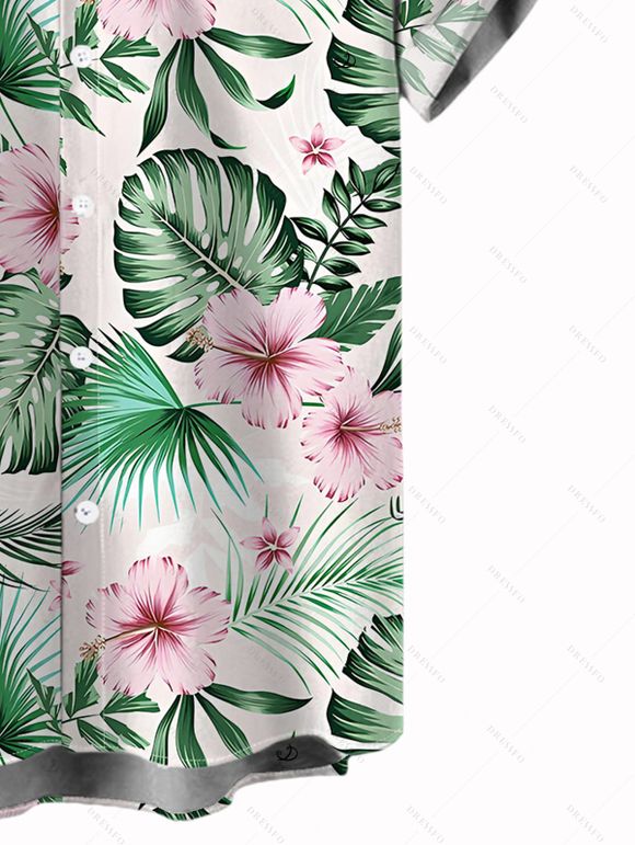 Chemise de vacances pour homme, imprimé floral et feuilles, à boutons - Vert clair 5XL