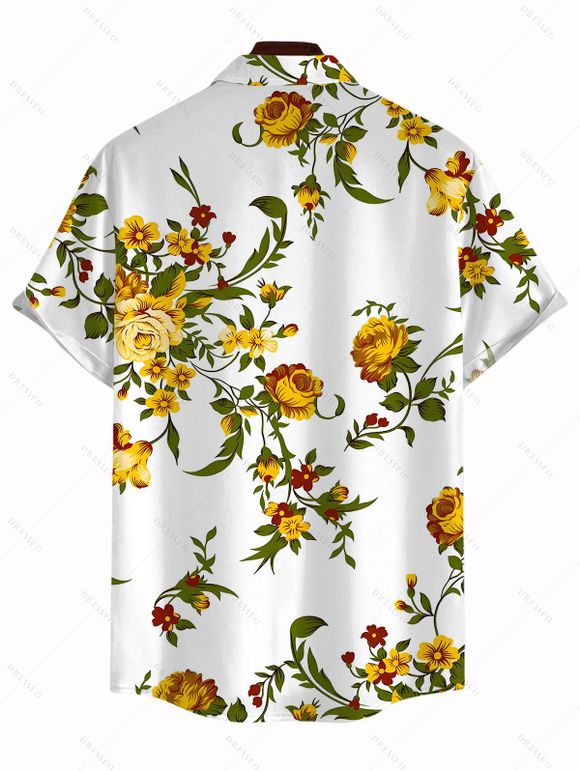 Chemise de vacances pour homme, imprimé floral et feuilles, à boutons - Blanc 5XL