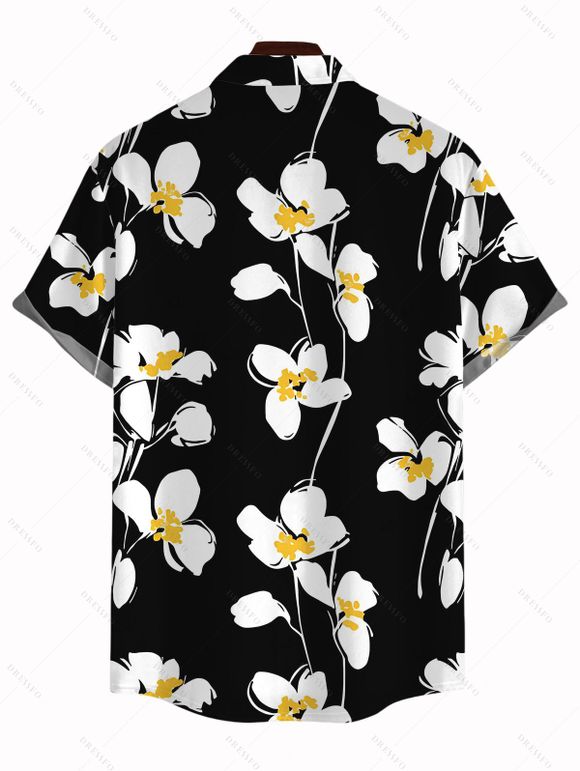 Vacation Couple Outfit Flower Petal Print Ruched Dress and Shirt Set - Noir S | US 4