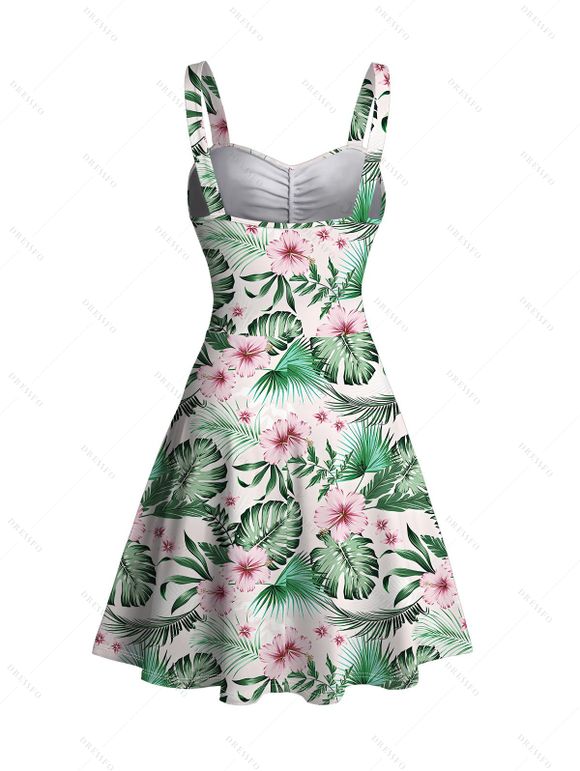 Vacation Couple Outfit Allover Flower Leaf Print Dress and Shirt Set - Vert clair S | US 4