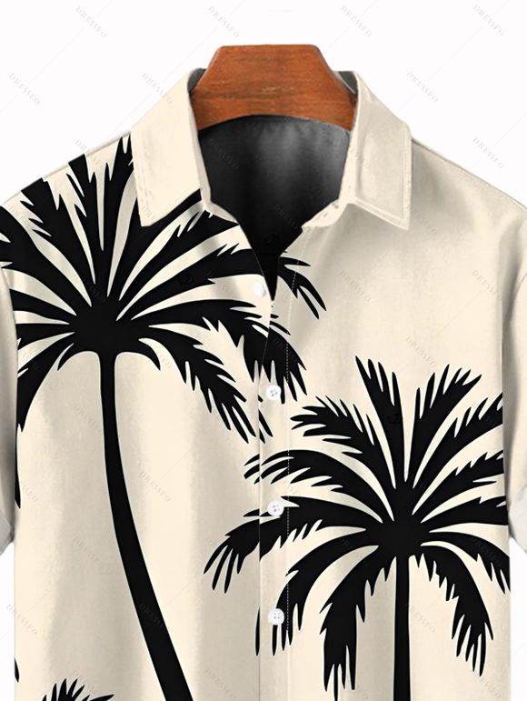 Beach Couple Outfit Colorblock Coconut Tree Print Dress and Shirt Set - Noir S | US 4