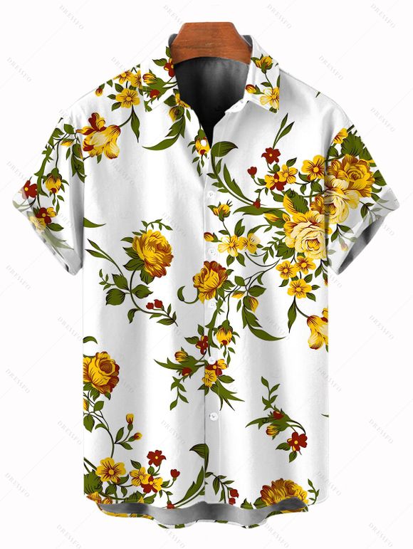 Vacation Couple Outfit Floral Leaf Print Ruched Dress and Shirt Set - Blanc S | US 4