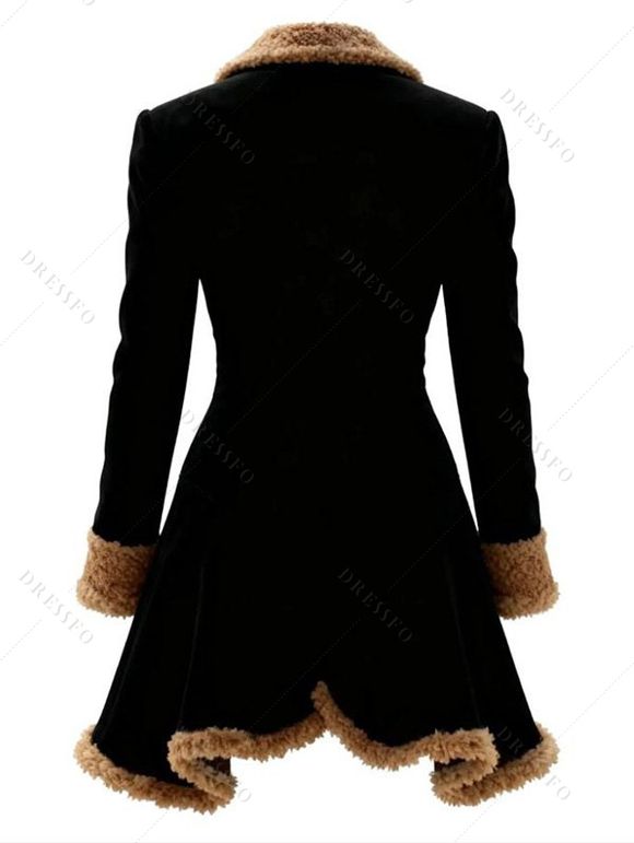 Manteau long colorblock en fausse fourrure avec boutons et ourlet mouchoir - Noir S | US 4