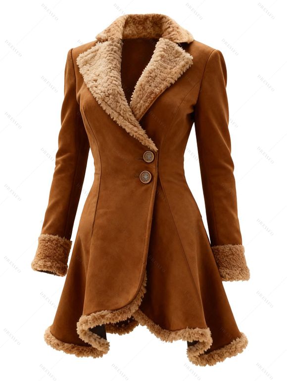 Manteau long colorblock en fausse fourrure avec boutons et ourlet mouchoir - Brun XL | US 12