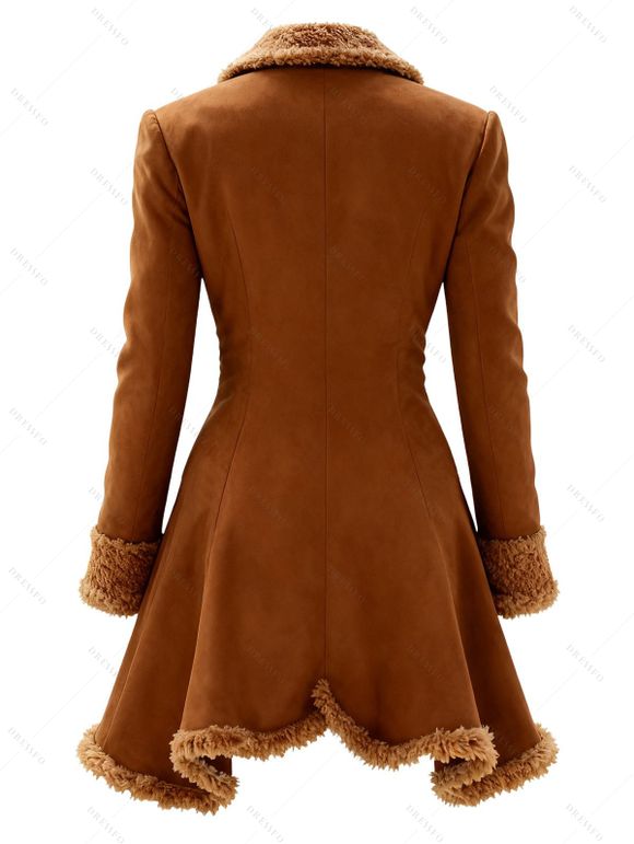 Manteau long colorblock en fausse fourrure avec boutons et ourlet mouchoir - Brun XL | US 12