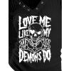 Gothic Top Textured Skull Slogan Print Grommet Long Sleeve Top - Noir XL | US 12