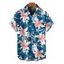 Chemise de vacances pour homme à imprimé floral lys et feuilles, boutonnée - Paon Bleu 2XL
