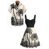 Beach Couple Outfit Colorblock Coconut Tree Print Dress and Shirt Set - Noir S | US 4