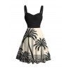 Beach Couple Outfit Colorblock Coconut Tree Print Dress and Shirt Set - Noir S | US 4
