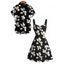 Vacation Couple Outfit Flower Petal Print Ruched Dress and Shirt Set - Noir S | US 4