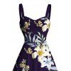 Vacation Couple Outfit Flower Leaf Print Ruched Dress and Shirt Set - Bleu de Minuit S | US 4