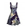 Vacation Couple Outfit Flower Leaf Print Ruched Dress and Shirt Set - Bleu de Minuit S | US 4