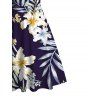 Vacation Couple Outfit Flower Leaf Print Ruched Dress and Shirt Set - Bleu de Minuit S | US 4
