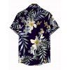 Vacation Couple Outfit Flower Leaf Print Ruched Dress and Shirt Set - Bleu de Minuit S | US 4